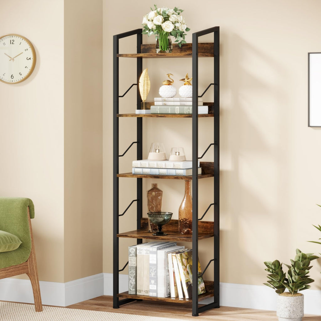 5 Tier Industrial Wood Bookshelf D84986