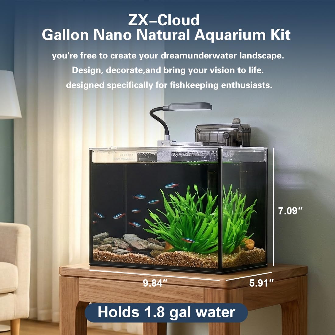 1.8 Gallon Fish Tank with Light Filter Lid K454