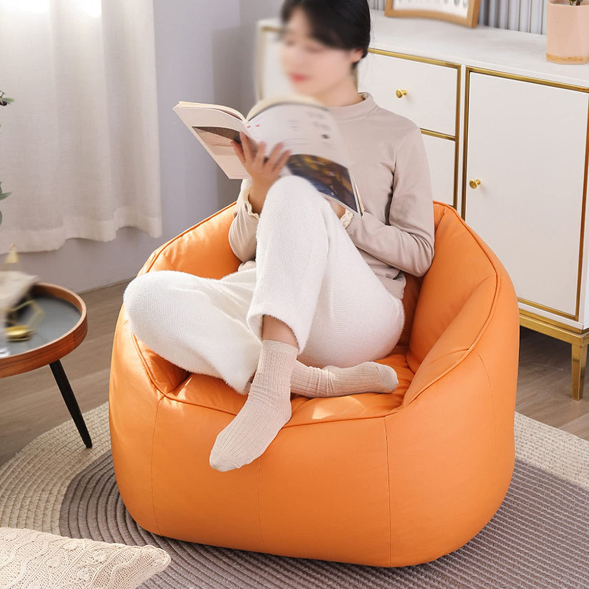 Stuffable Bean Bag Chair Cover Small Beige Yellow B1715
