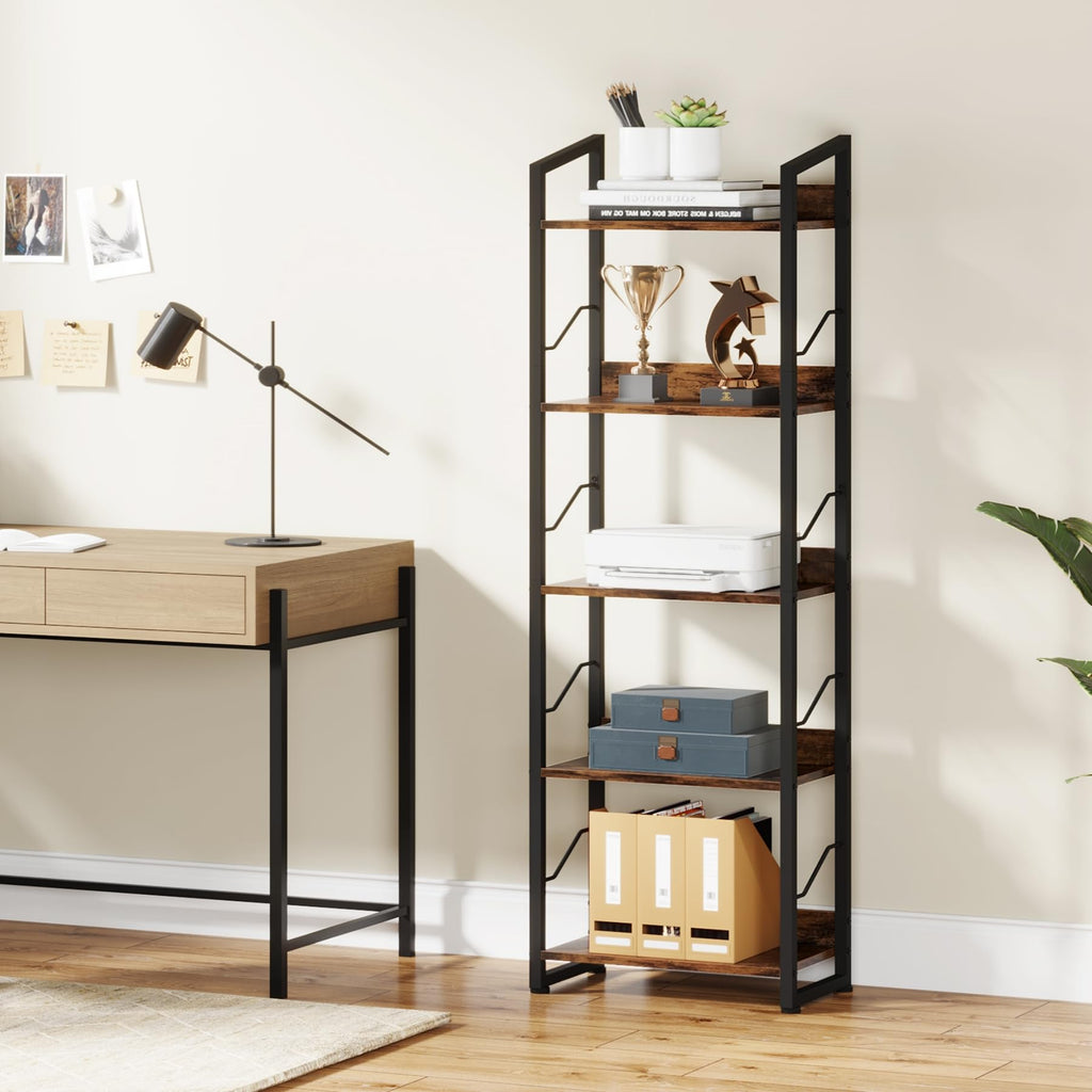 5 Tier Industrial Wood Bookshelf D84986