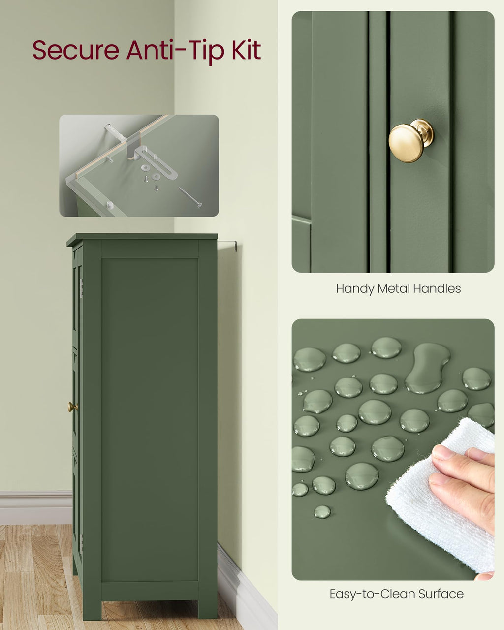 Forest Green 3 Drawer Bathroom Floor Storage Cabinet R38752