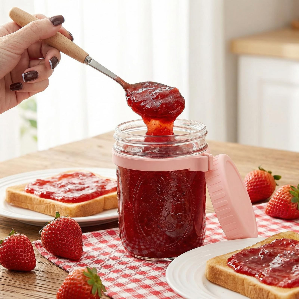 16oz 6-Pack Wide Mouth Glass Mason Jars with Airtight Lids V6914