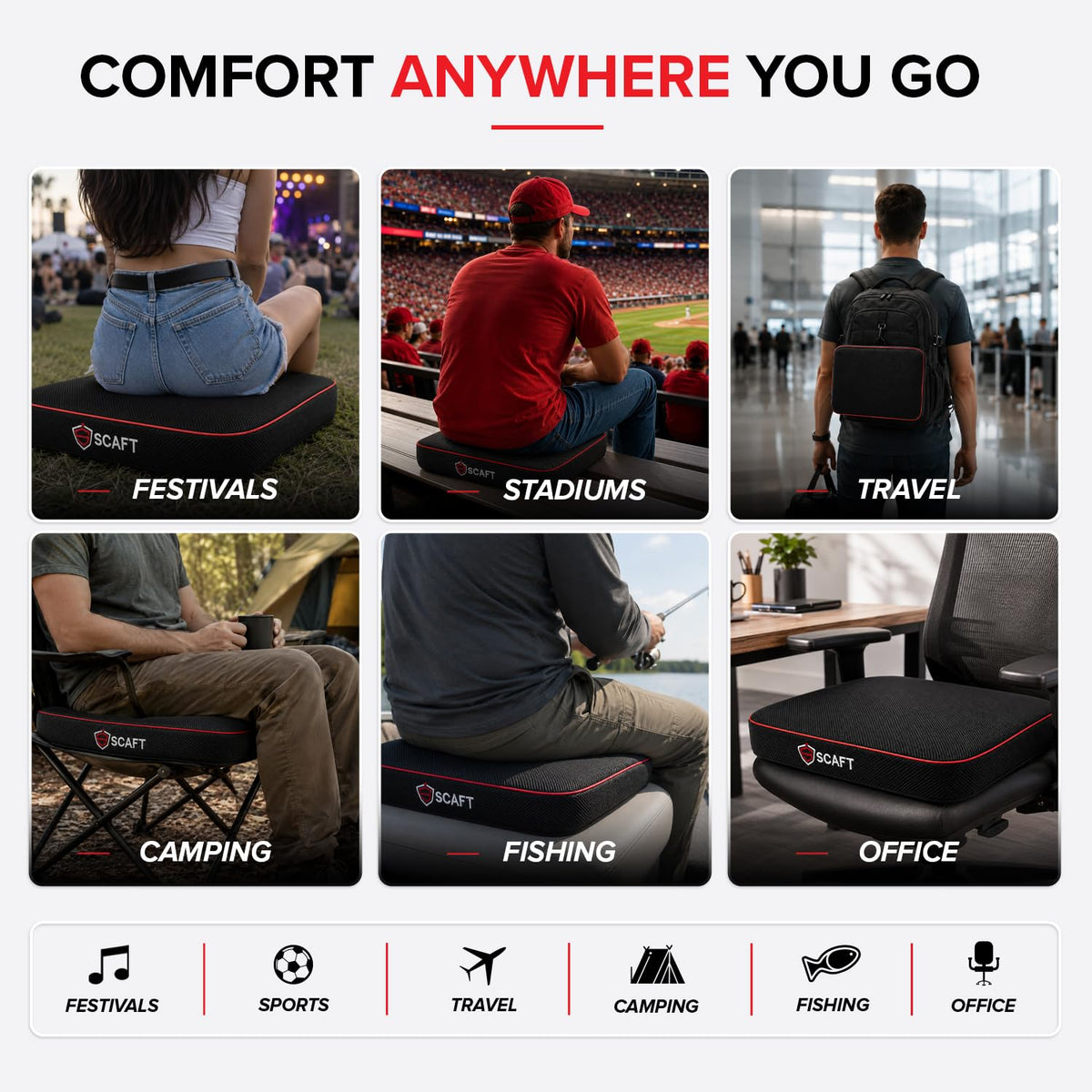 2.5" Thick Foam Stadium Seat Cushion, 2-Pack C1106