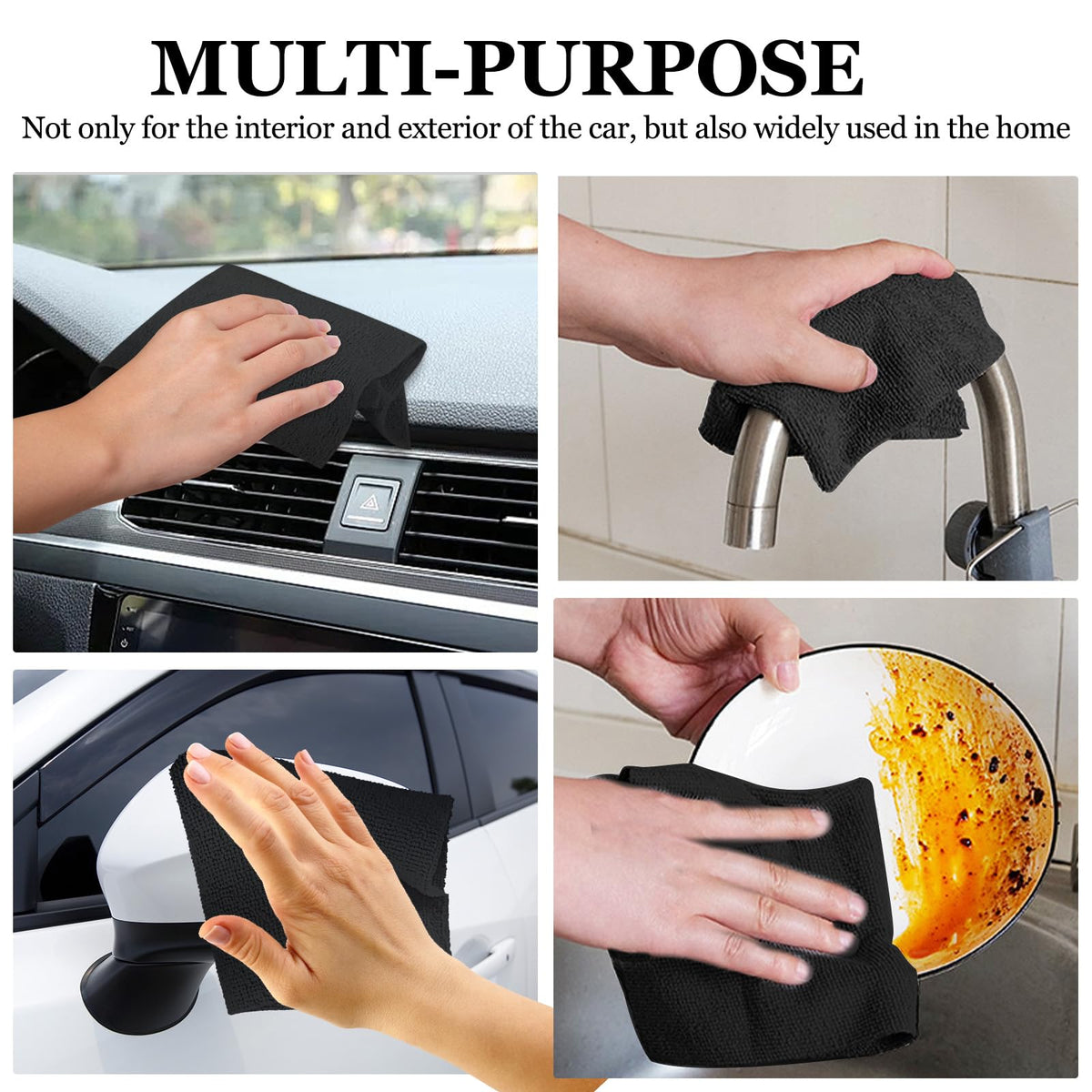 50PCS Microfiber Cleaning Cloth Roll, 10"×10" Black I20112