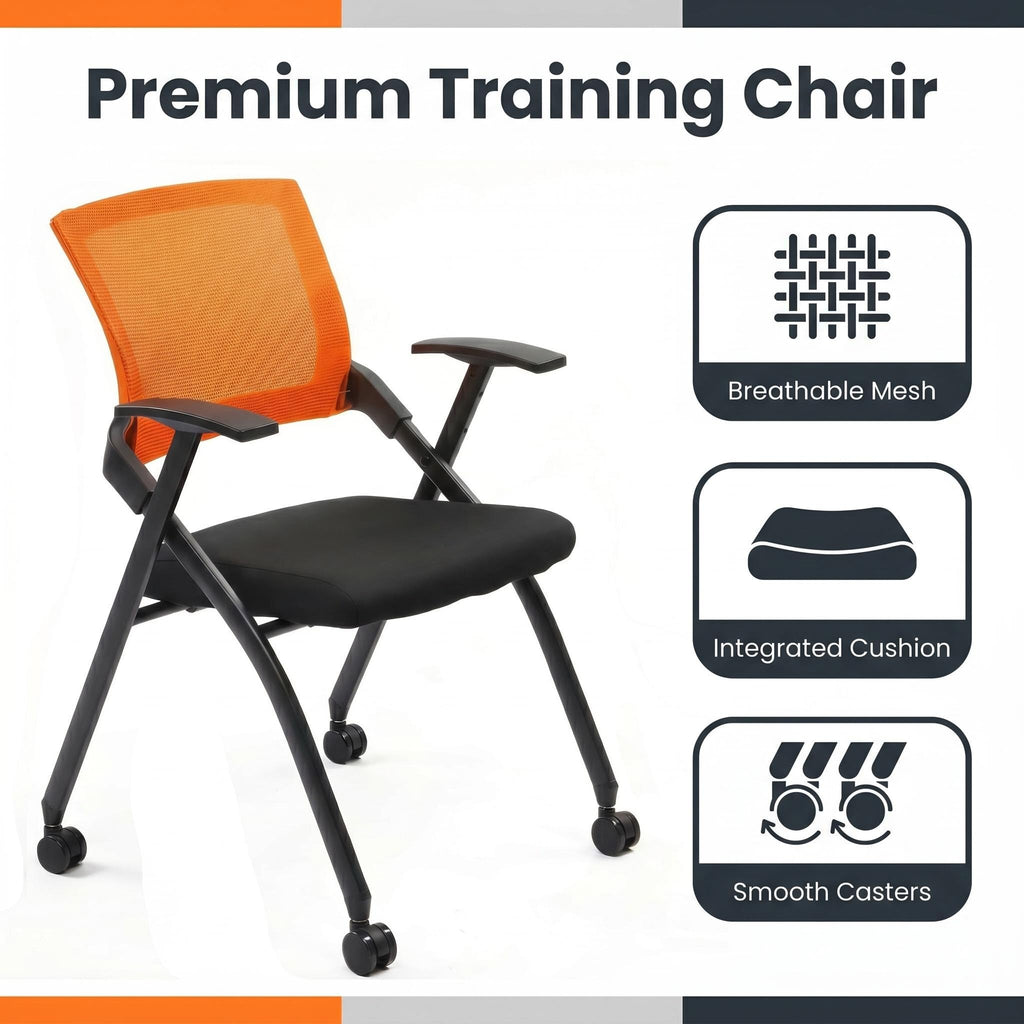 Orange Stackable Folding Office Chair with Wheels, 350lbs U499