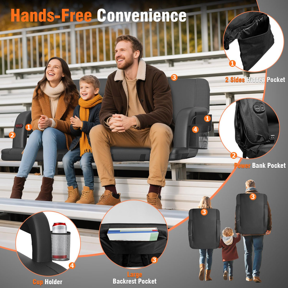 21" Heated Stadium Seats for Bleachers 2 Pack Q81758