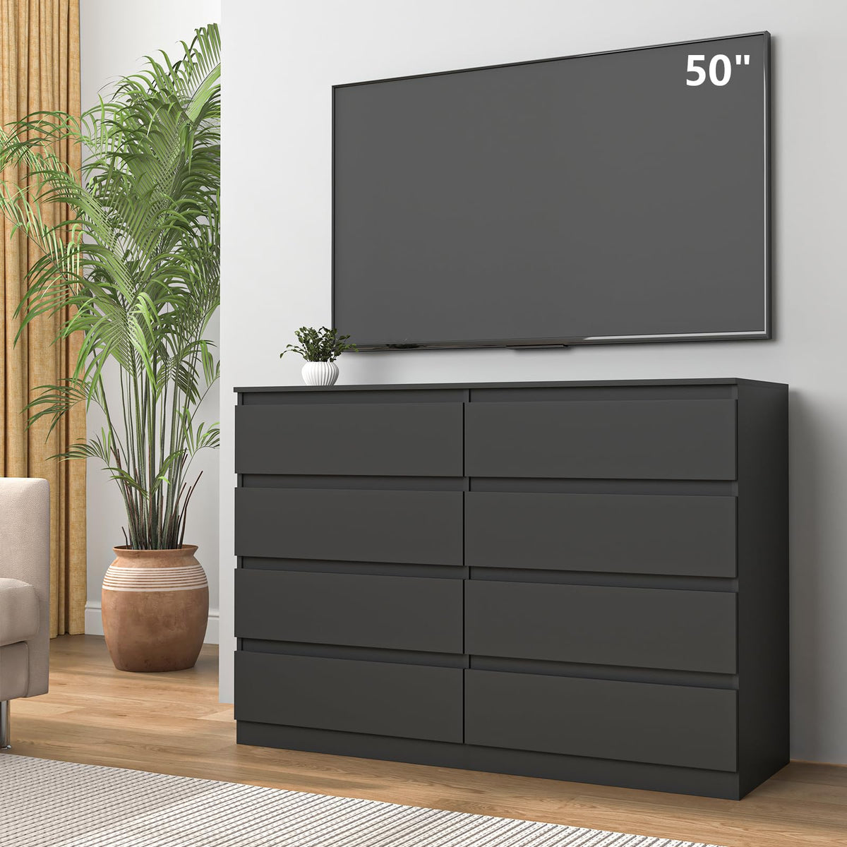 Black 8 Drawer Double Dresser B8491