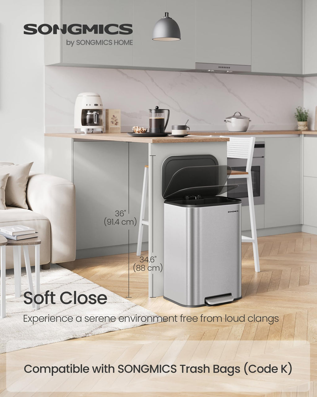 13 Gallon Stainless Steel Soft Close Trash Can R4330