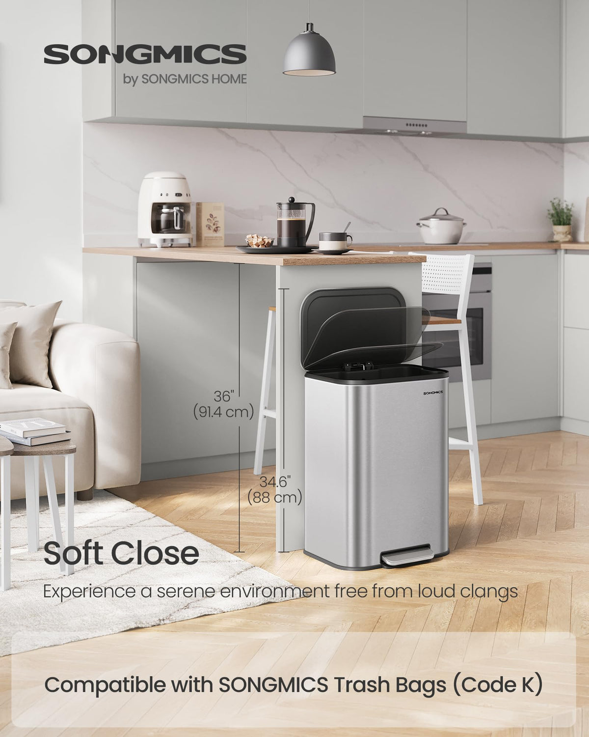 13 Gallon Stainless Steel Soft Close Trash Can R4330