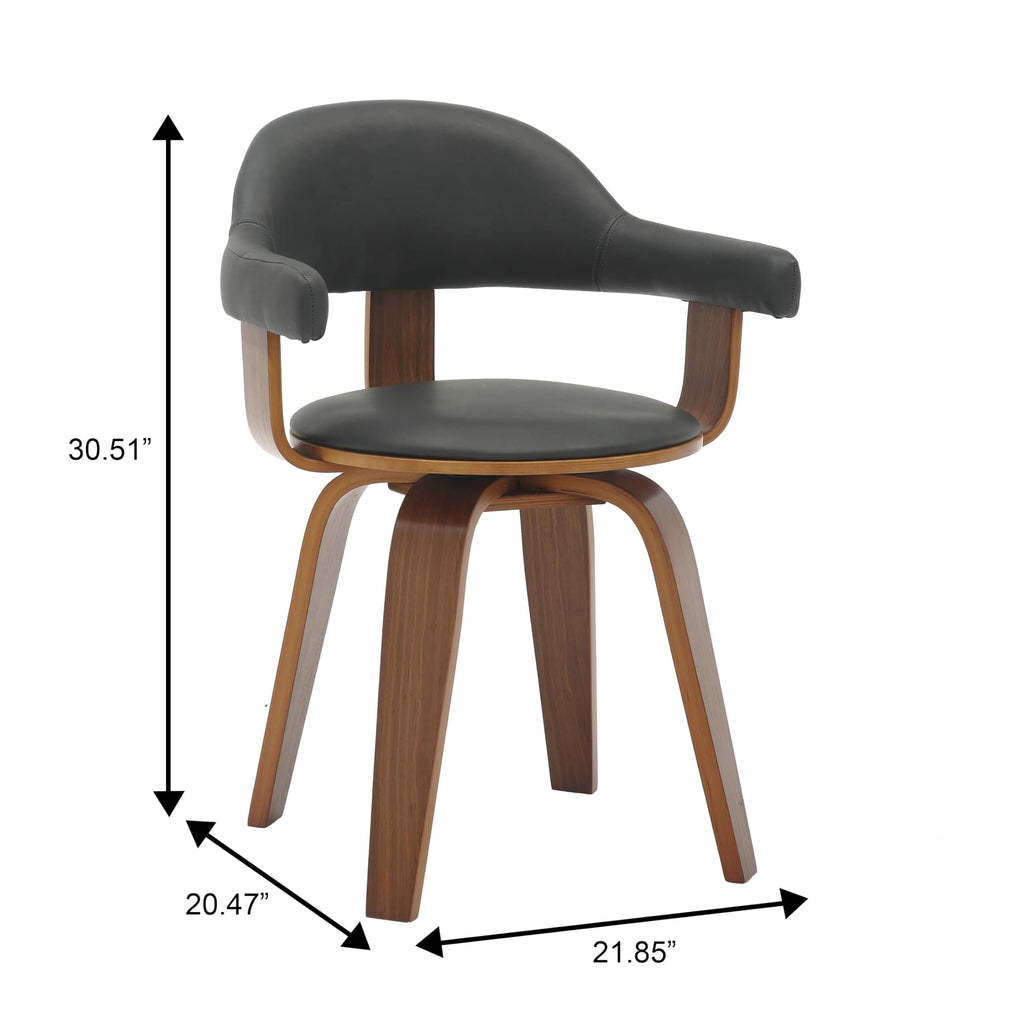 Black Leather Upholstered Swivel Dining Chair with Armrests O9136