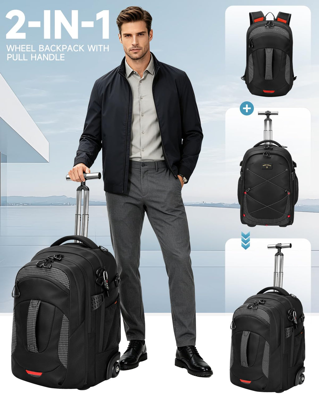 2-in-1 Detachable Backpack with Wheels D105