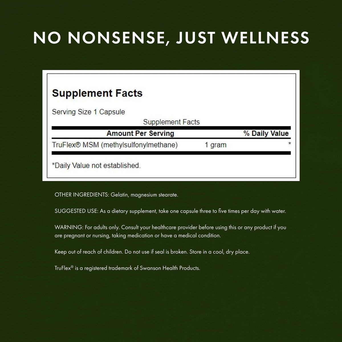 MSM Joint Health Supplement, 1000 mg, 240 Capsules S681325