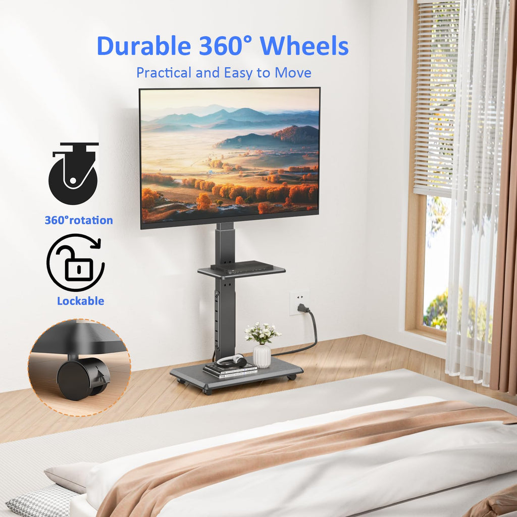 Height Adjustable Rolling TV Stand with Shelf V8216