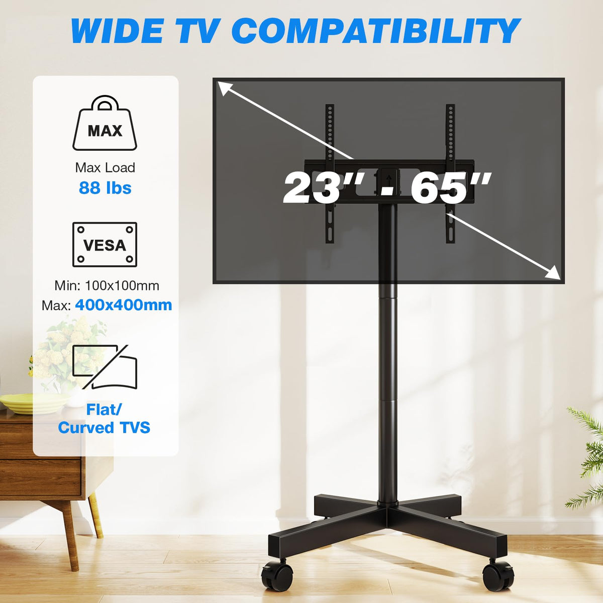 Mobile TV Cart Rolling TV Stand for 23-65 Inch Screens D856293