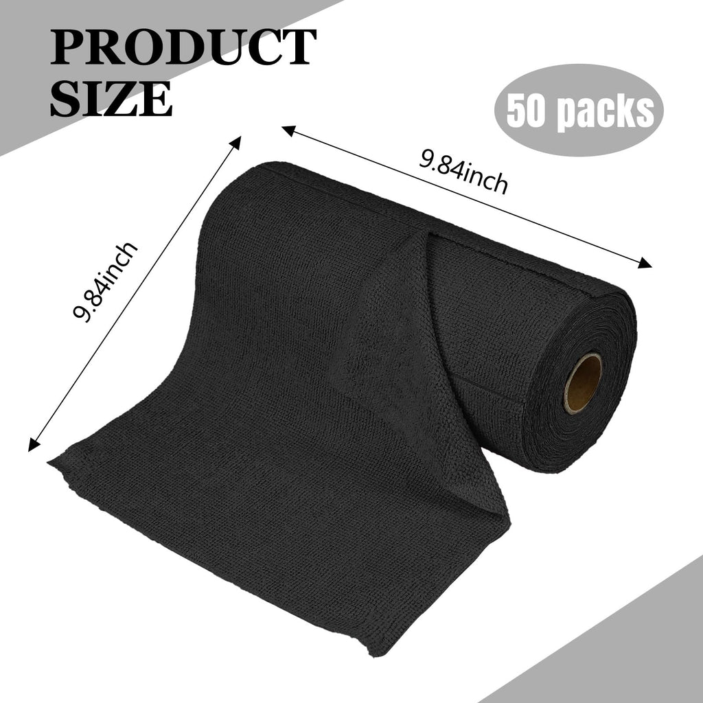 50PCS Microfiber Cleaning Cloth Roll, 10"×10" Black I20112