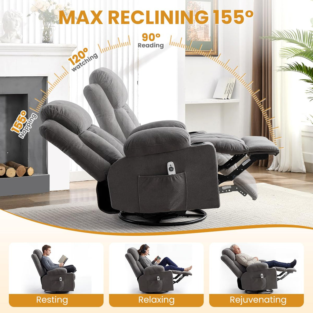 Swivel Rocker Recliner Chair with Vibration Massage & Lumbar Heating Y10365