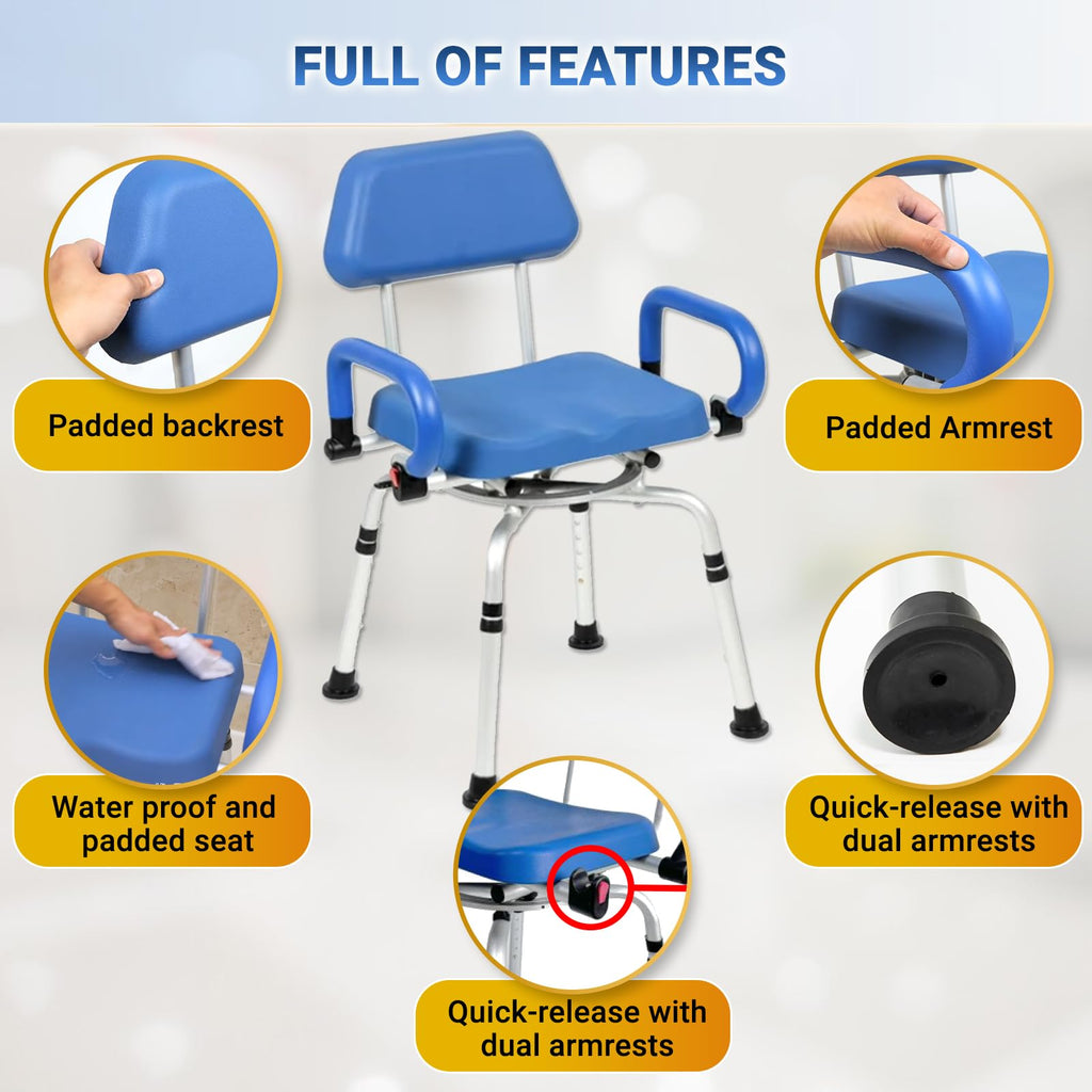 Swivel Shower Chair with Padded Seat, Back & Arms O96142