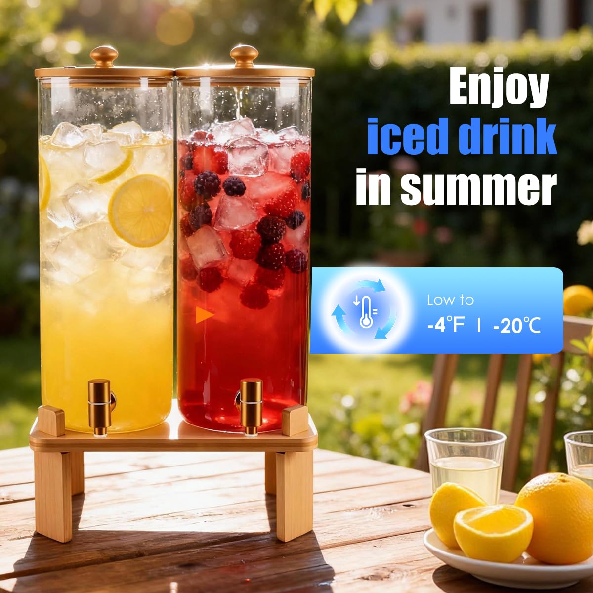 2 Gallon 2 Pack Glass Drink Dispenser with Wood Stand G969219