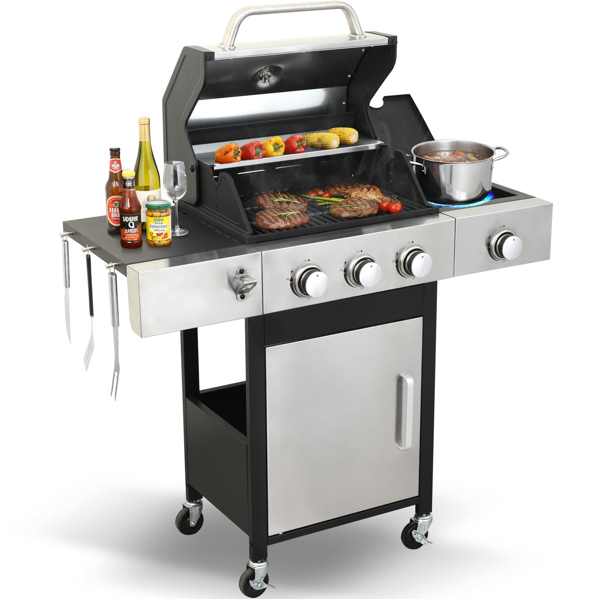 3-Burner Propane Gas Grill with Side Burner N4687
