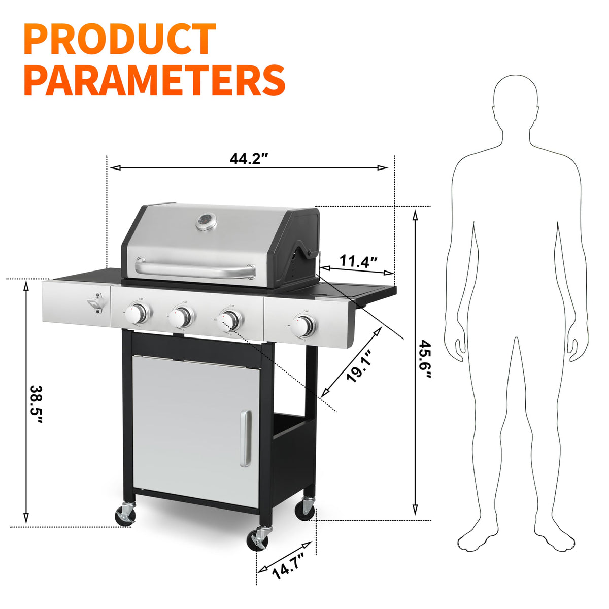 3-Burner Propane Gas Grill with Side Burner N4687