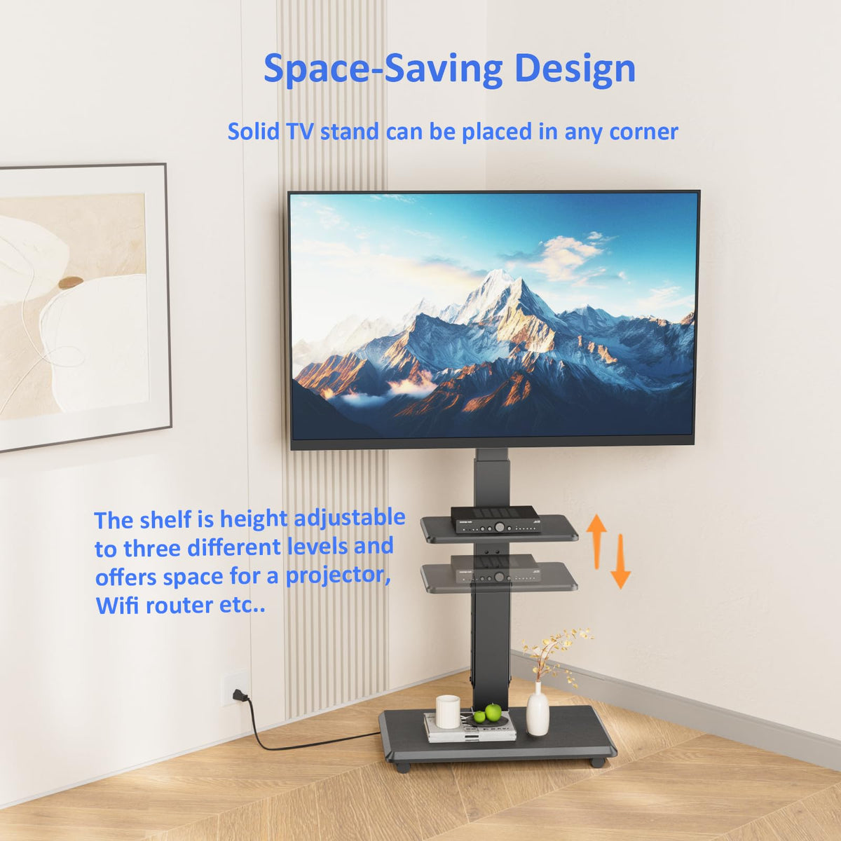 Height Adjustable Rolling TV Stand with Shelf V8216