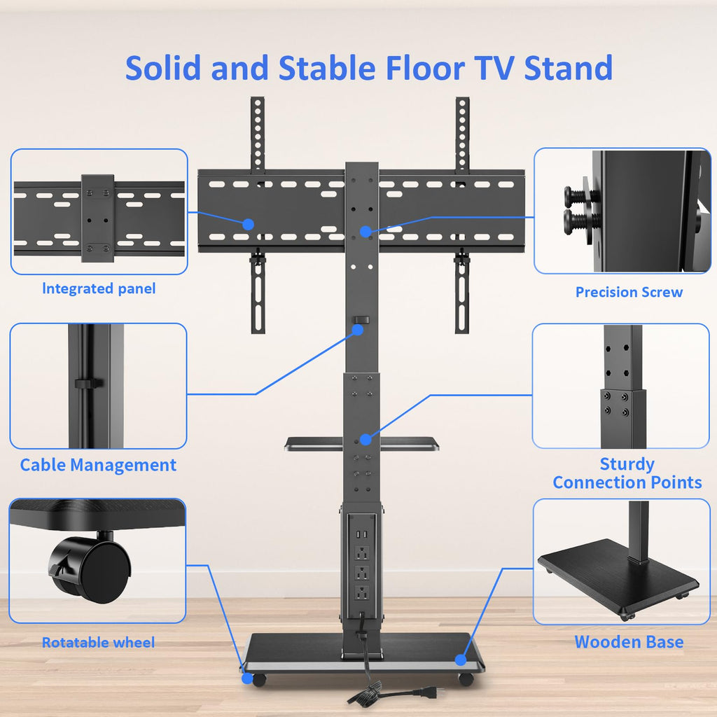 Height Adjustable Rolling TV Stand with Shelf V8216