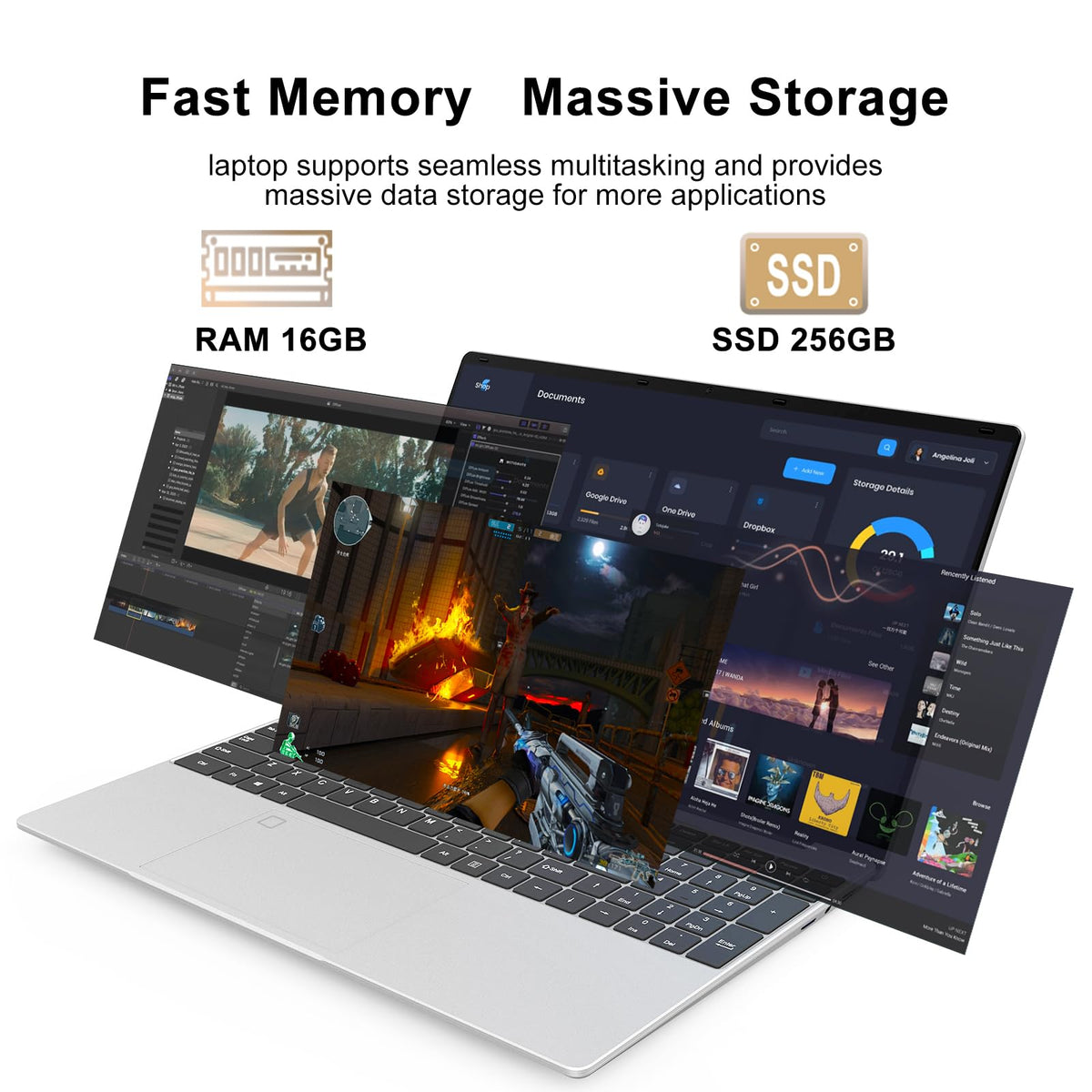 15.6 Inch Laptop 8GB RAM 512GB SSD 1080P FHD IPS D916
