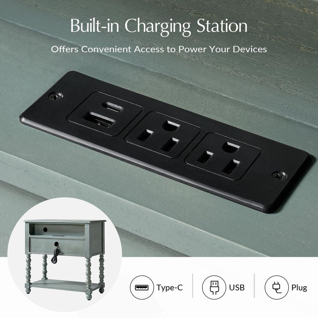 Blue Accent End Table with Charging Station C21128