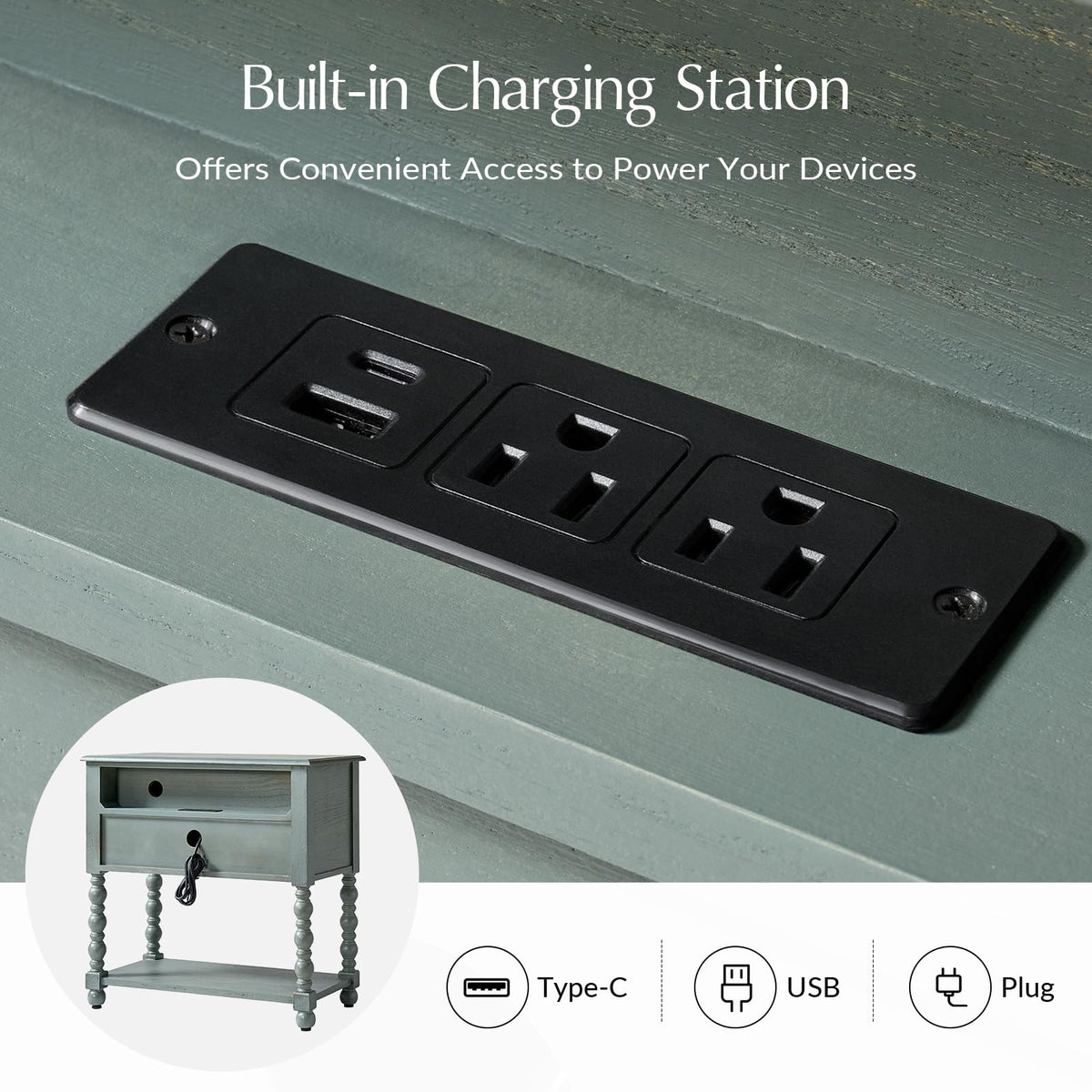 Blue Accent End Table with Charging Station C21128