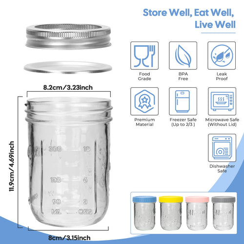 16oz 6-Pack Wide Mouth Glass Mason Jars with Airtight Lids V6914