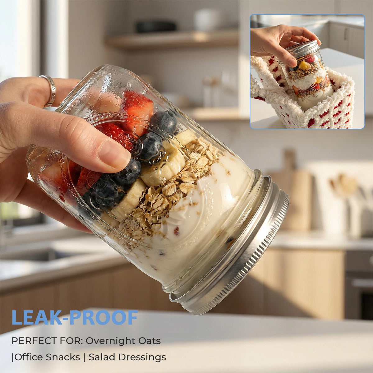 16oz 6-Pack Wide Mouth Glass Mason Jars with Airtight Lids V6914