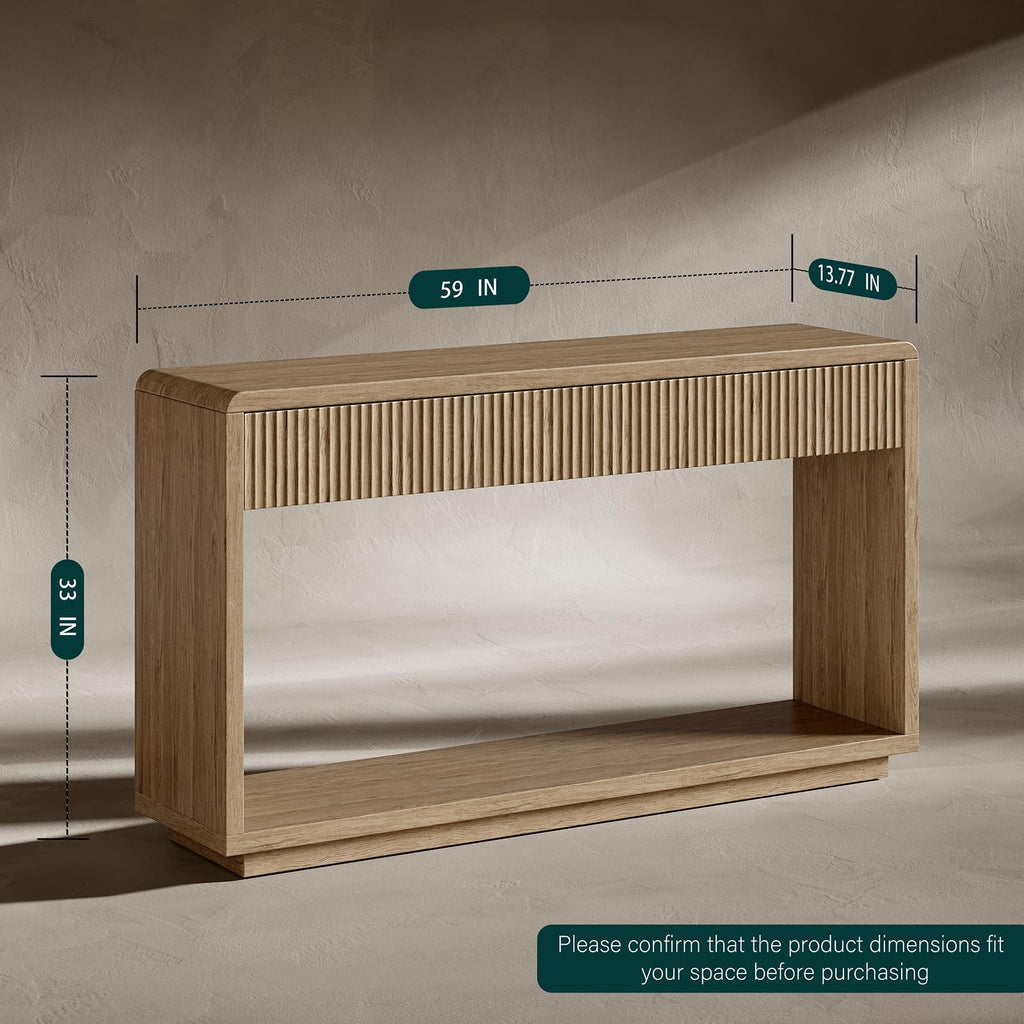 59'' Oak Console Table with Drawers E931