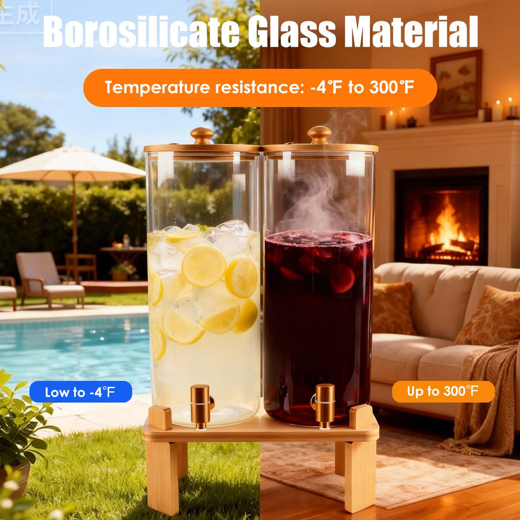 2 Gallon 2 Pack Glass Drink Dispenser with Wood Stand G969219