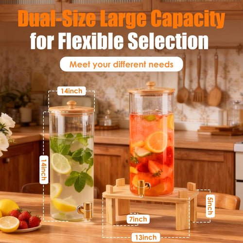 2 Gallon 2 Pack Glass Drink Dispenser with Wood Stand G969219
