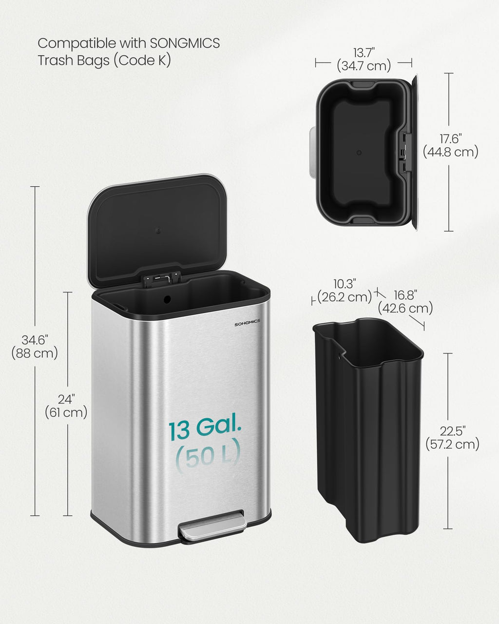 13 Gallon Stainless Steel Soft Close Trash Can R4330