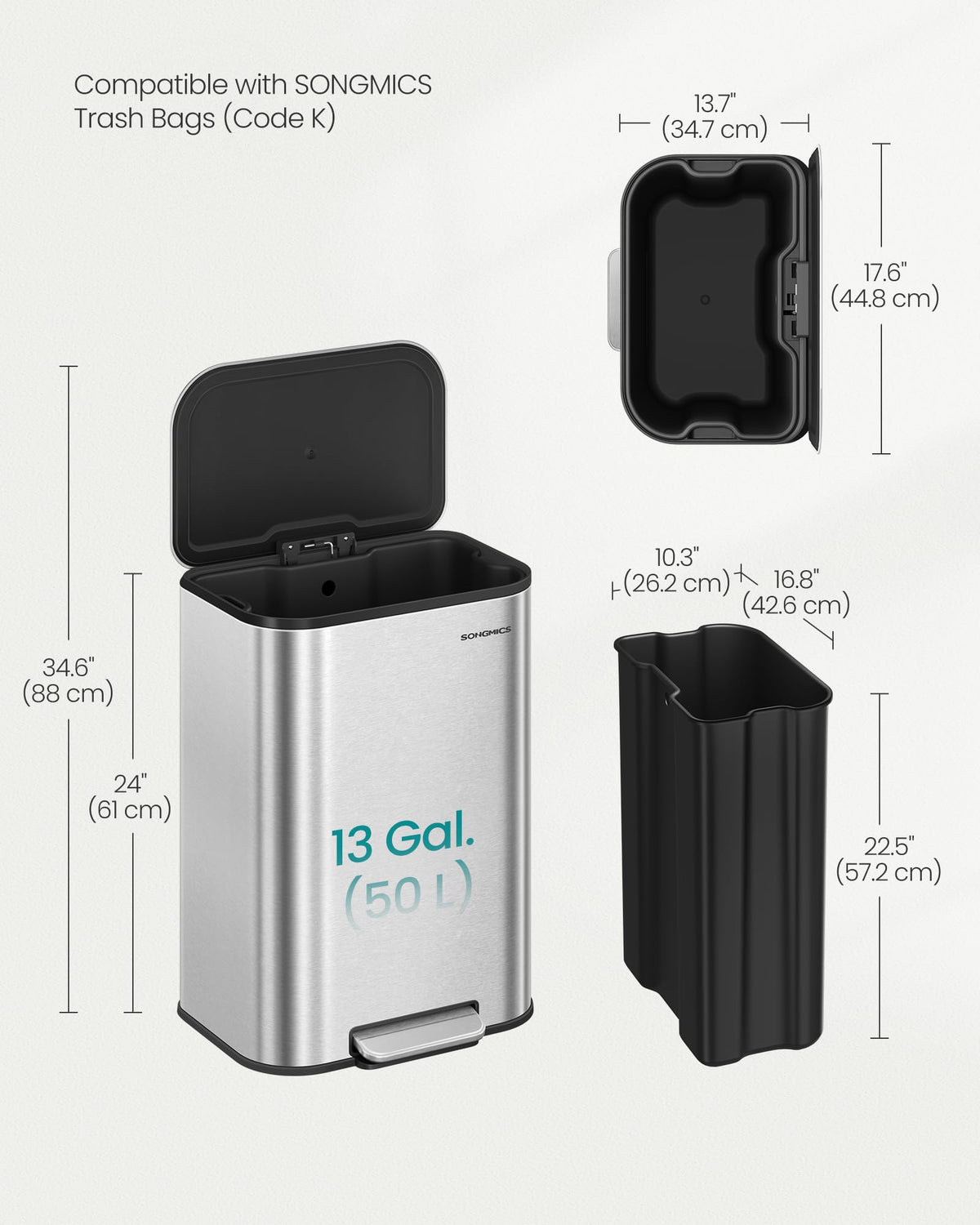 13 Gallon Stainless Steel Soft Close Trash Can R4330