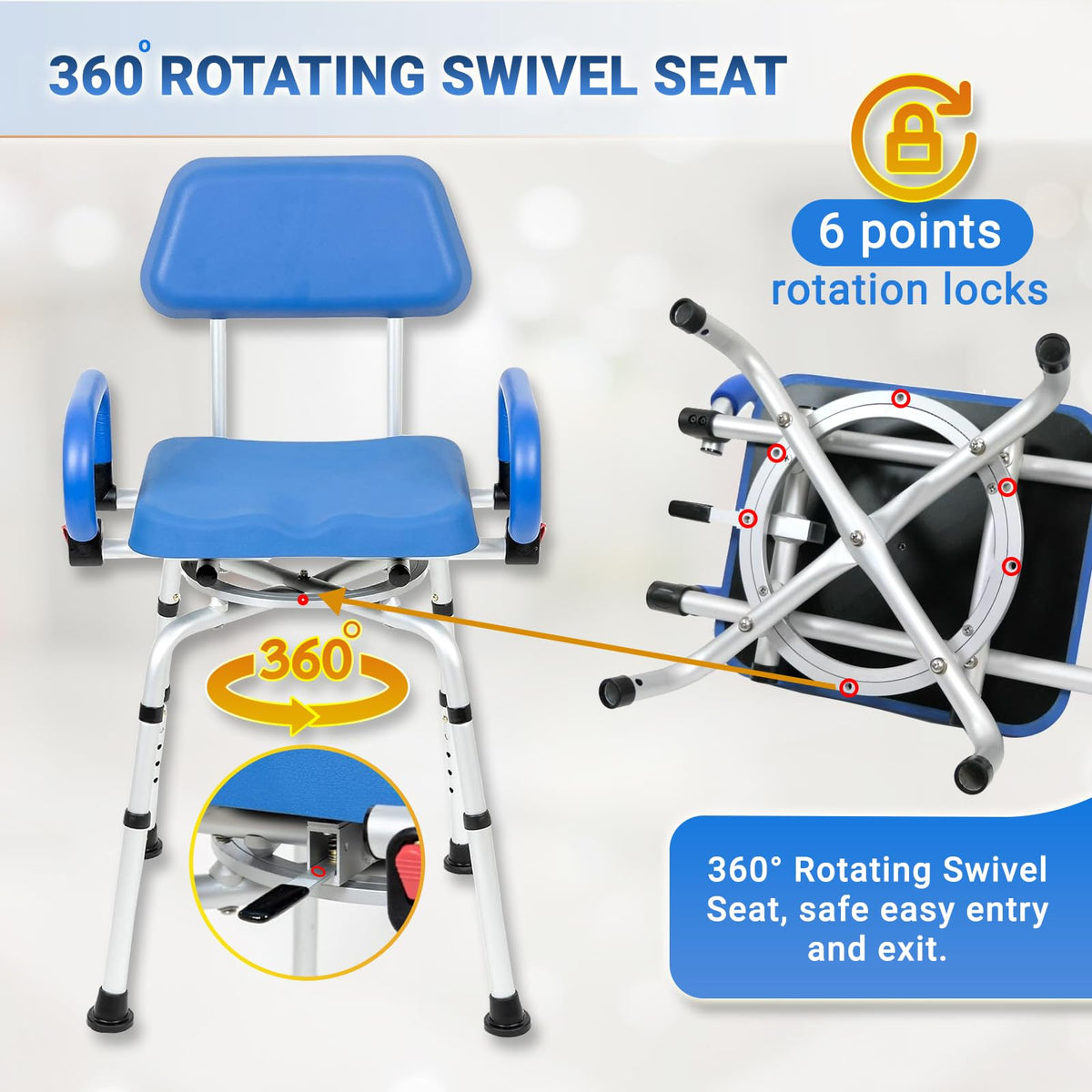 Swivel Shower Chair with Padded Seat, Back & Arms O96142