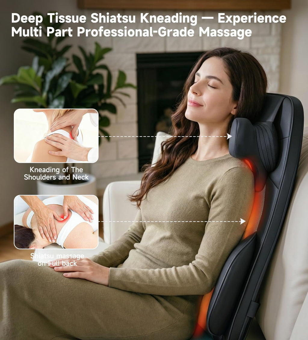 Black Shiatsu Back Massager Chair Pad with 4-Zone Heat K275380