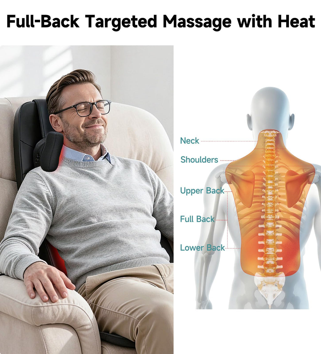 Black Shiatsu Back Massager Chair Pad with 4-Zone Heat K275380