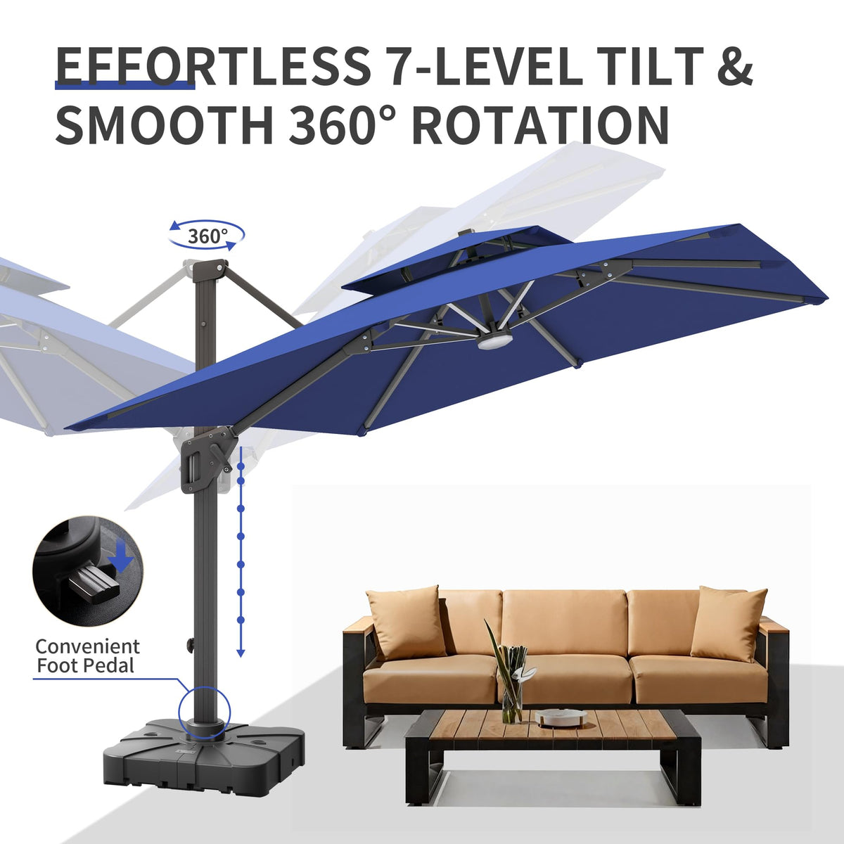 10 X 13 FT Cantilever Patio Umbrella with Base & Lights R728915