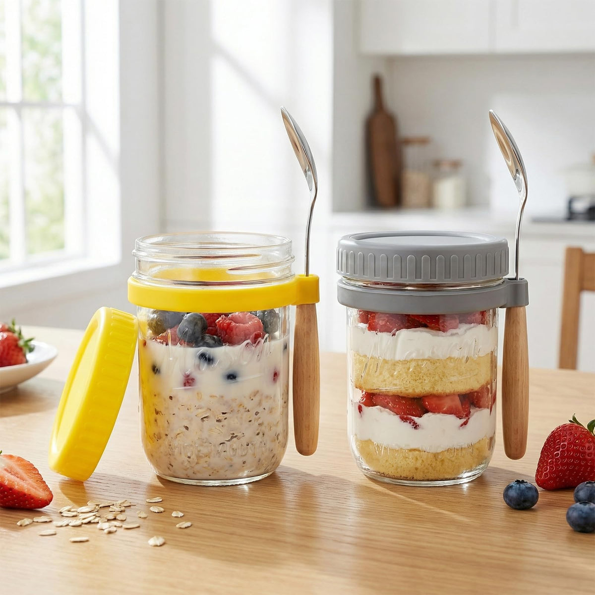 16oz 6-Pack Wide Mouth Glass Mason Jars with Airtight Lids V6914