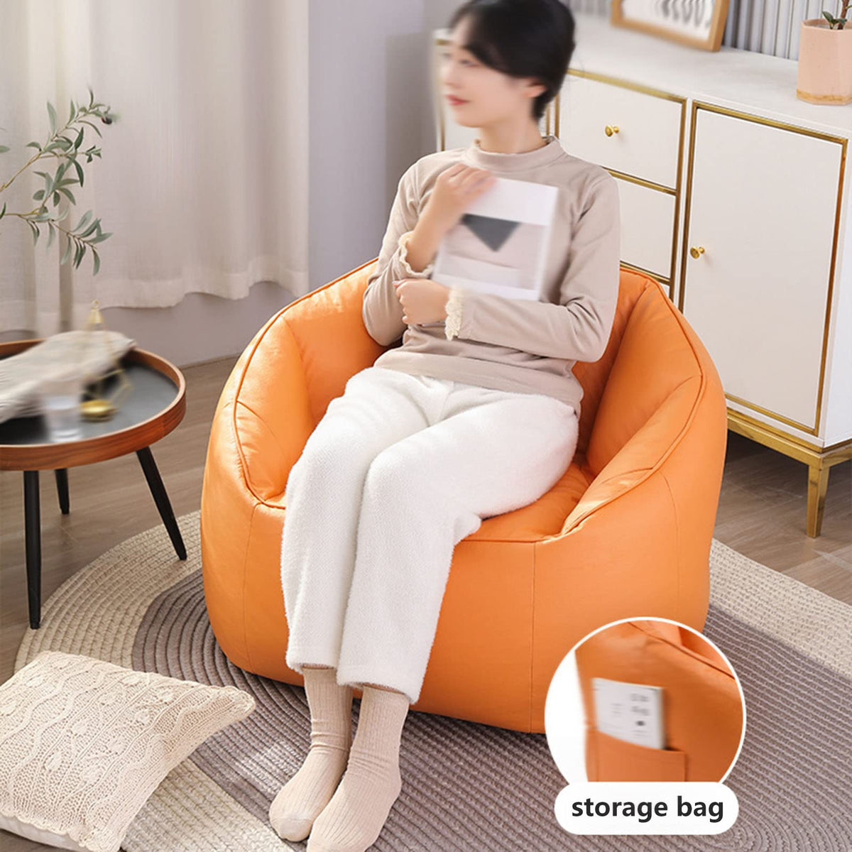 Stuffable Bean Bag Chair Cover Small Beige Yellow B1715