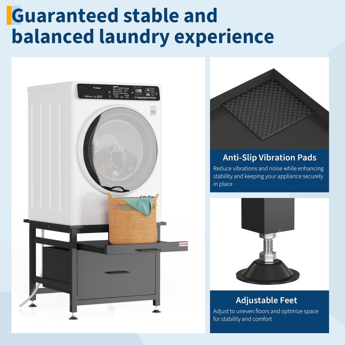 29" Black Metal Washer and Dryer Pedestal with Drawer O604