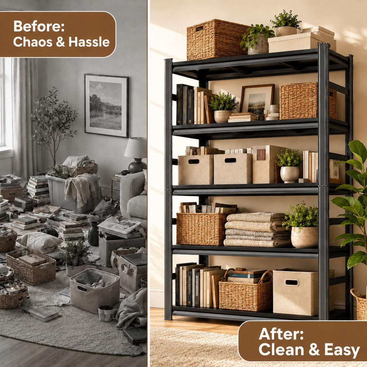 Heavy Duty Wood 5 Tier Bookshelf H736679
