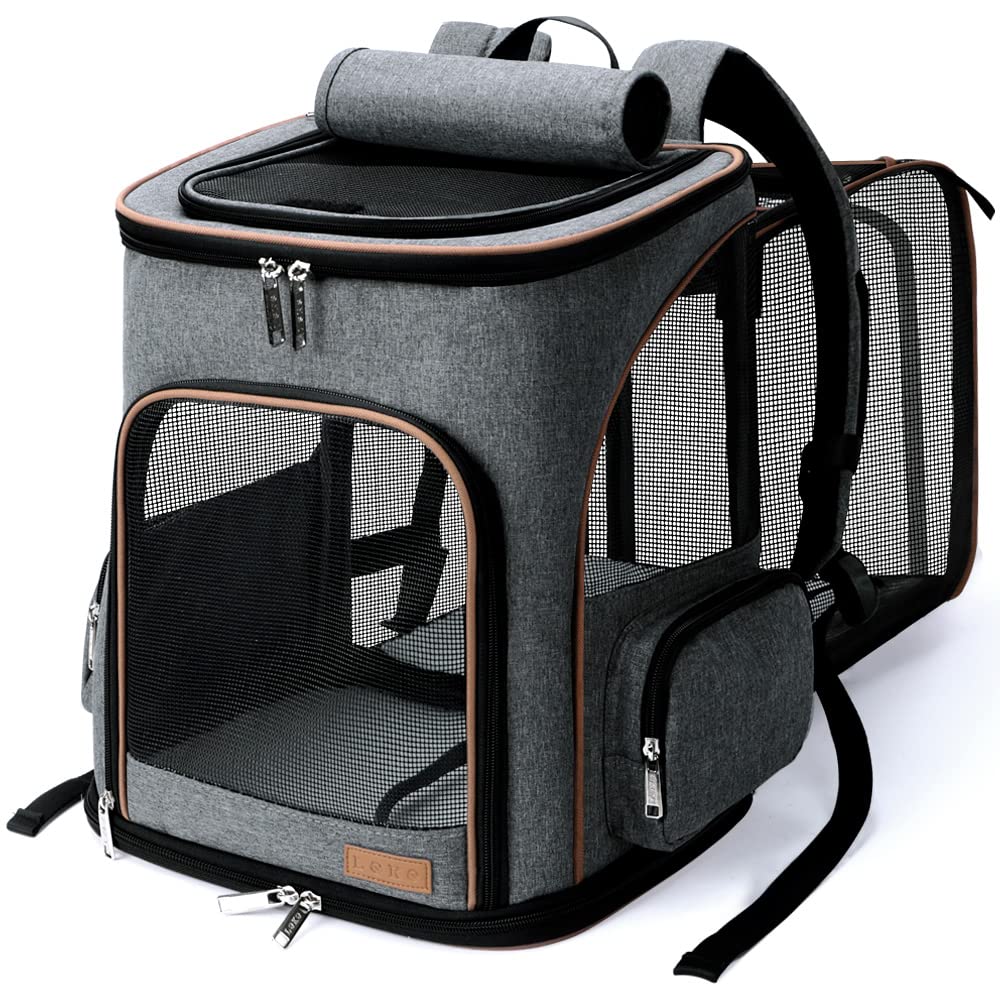 Expandable Foldable Pet Carrier Backpack with Inner Safety Leash, Grey K936