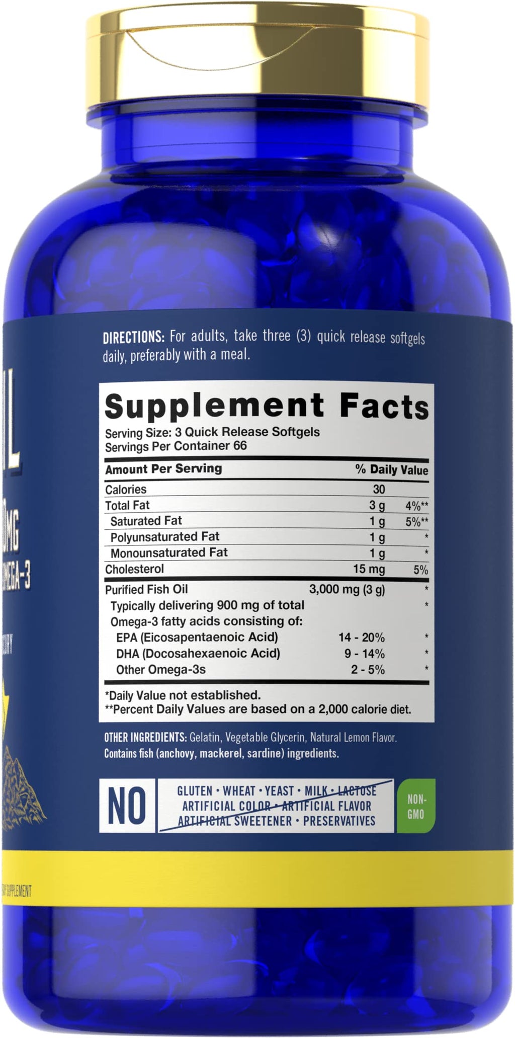 Fish Oil 3000mg 900mg Omega 3 200 Softgels Lemon Flavor T864582