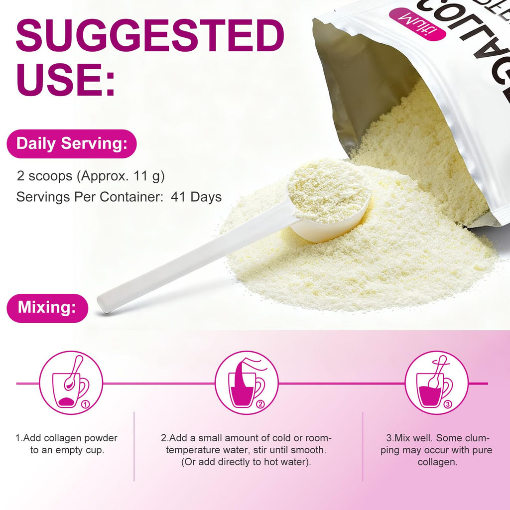 Unflavored Hydrolyzed Collagen Peptides Powder 16 OZ I90925