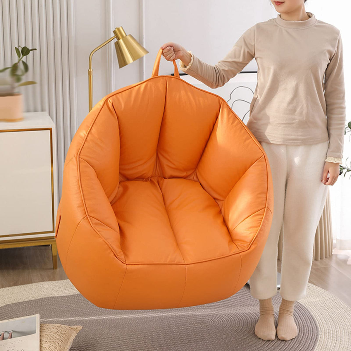Stuffable Bean Bag Chair Cover Small Beige Yellow B1715