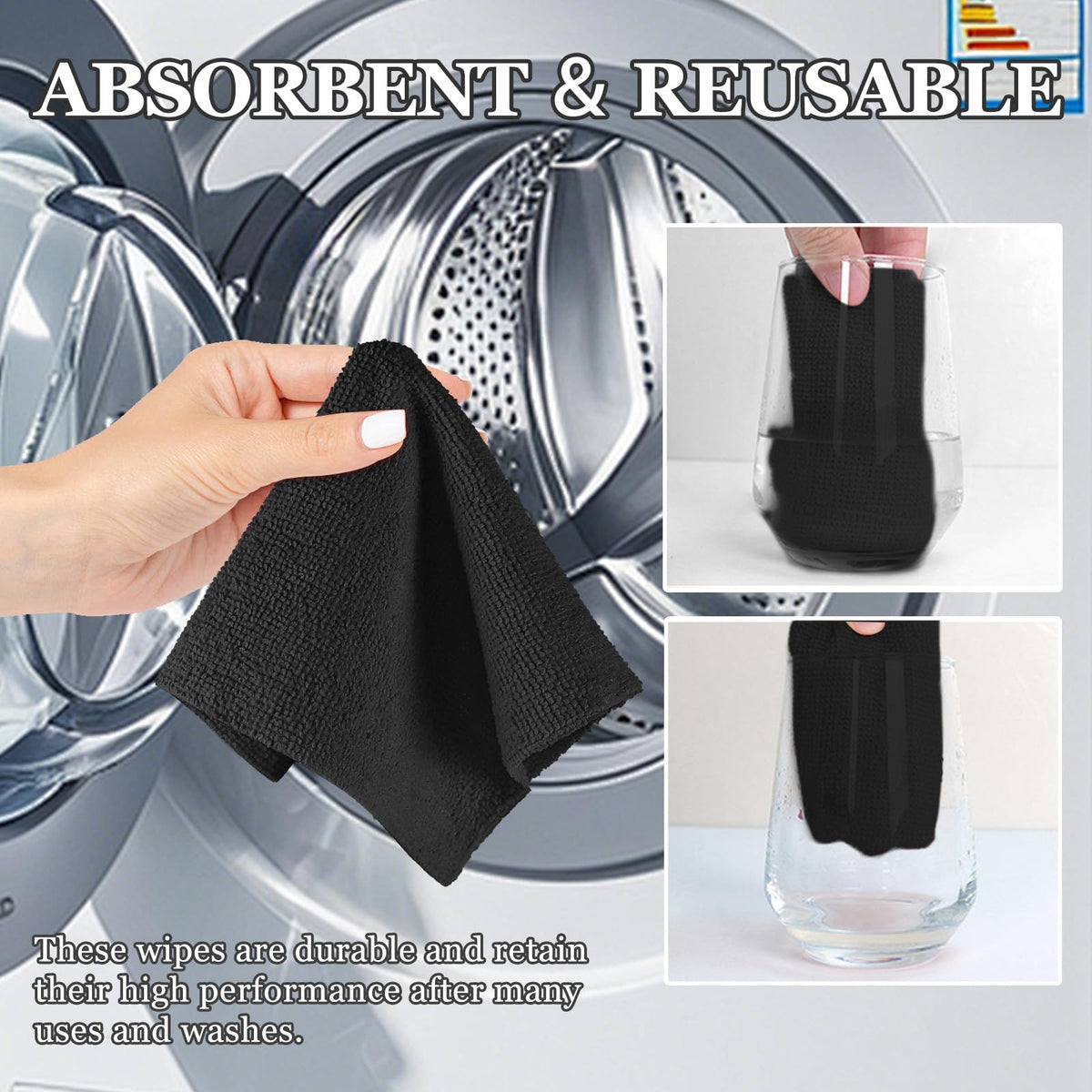 50PCS Microfiber Cleaning Cloth Roll, 10"×10" Black I20112