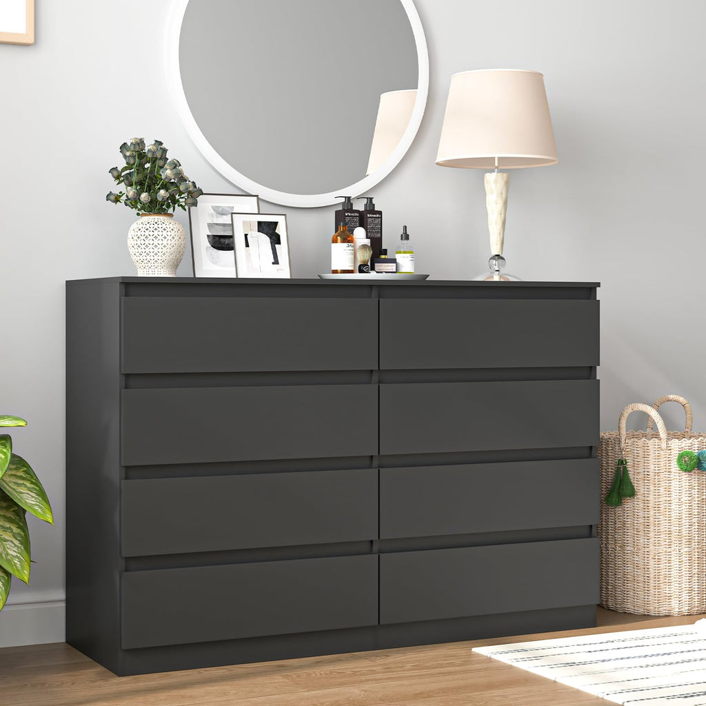 Black 8 Drawer Double Dresser B8491